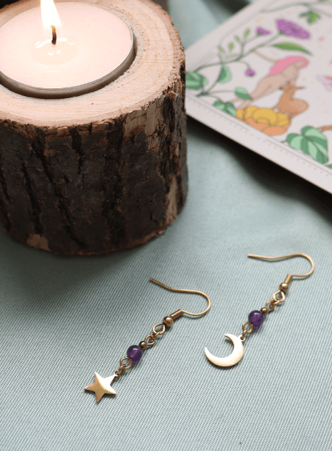 boucle d'oreille amethyste acier inoxydable