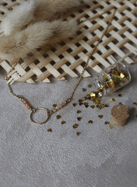 Collier cercle pierre de soleil Acier inoxydable doré