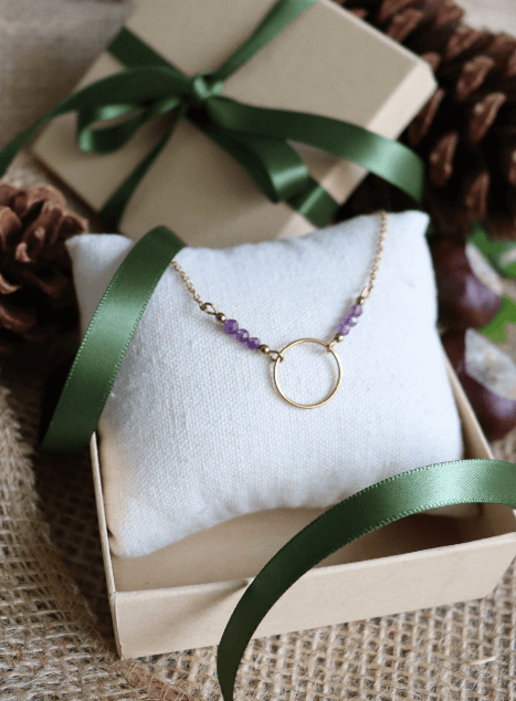 Collier en améthyste Acier inoxydable doré