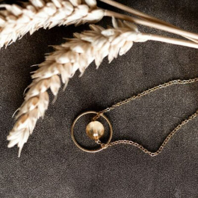 Collier Citrine en acier inoxydable doré