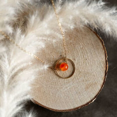 Collier Cornaline Acier Inoxydable Doré