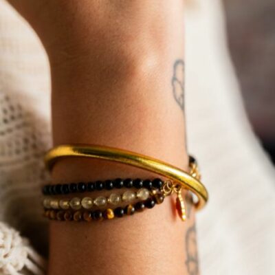 Bracelet Manchette Image IN citrine œil du tigre et tourmaline