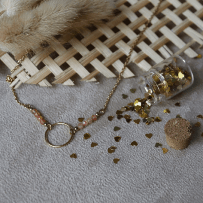 Collier cercle pierre de soleil Acier inoxydable doré