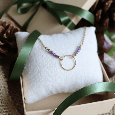 Collier en améthyste Acier inoxydable doré