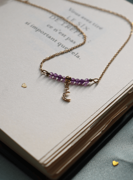 Lora Collier en améthyste Pendentif lune strass Aicer inoxydable doré