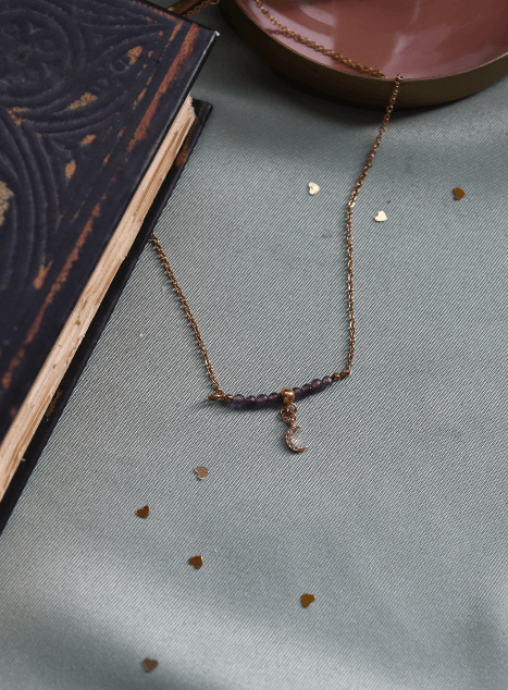 Lora Collier en améthyste Pendentif lune strass Aicer inoxydable doré